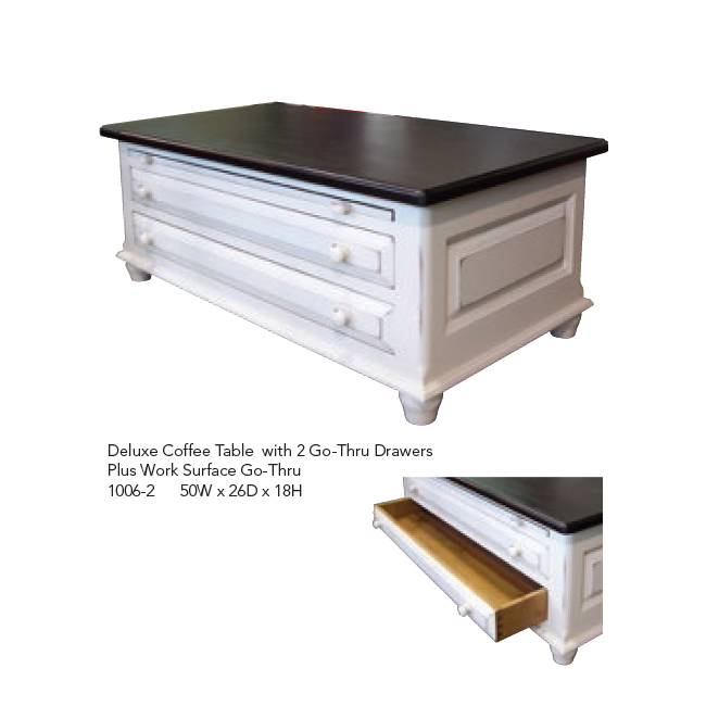 1006-2 Deluxe Coffee Table with 2 Go-Thru Drawers and Work Surface White