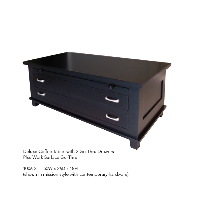 1006-2 Deluxe Coffee Table with 2 Go-Thru Drawers and Work Surface